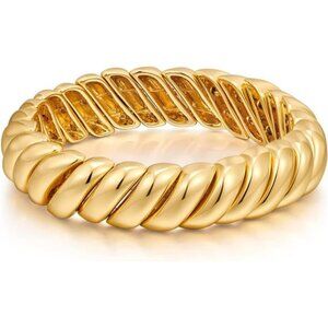 Twisted Thin or Chunky Bangle Bracelet in 14K Gold Plated, Stretchable Bracelet